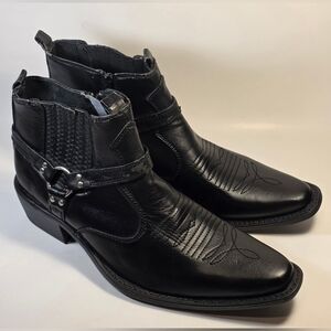 Five Star Ankle Black Western Leather Harness Strap Zipper Boots Women 11 (M12)